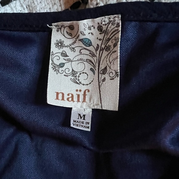 Naif Blue Sleeveless Boho Mini Dress or Tunic with White/cream Lace Detail - Picture 3 of 5